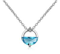 Pendant Necklace,925 Round Shaped Blue Clear Zircon Water Spring Necklaces for Women Gift/Blue/40Cm Plus 5Cm