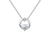 Pendant Necklace,925 Round Shaped Blue Clear Zircon Water Spring Necklaces for Women Gift/Clear/40Cm Plus 5Cm