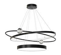 PendantLight, LED créatif à Trois Anneaux, lumière Variable, Suspension réglable en Hauteur pour îlot de Cuisine, Salle à Manger, Salon, Chambre à Coucher (Noir, lumière trichromatique)
