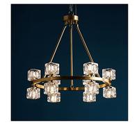 Pendantlight, lustres à LED, lustres de cuivre de luxe en double cristal à lustre pendentif à LED compatible avec le salon salle à manger - lampe à chambre à coucher en cuivre