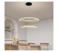 PendantLight, Lustres Plafond vis LED Modernes Lampes suspendues Luxe avec Anneau Villa Atmosphère Haut de Gamme Salon Salle à Manger Lampe Suspendue (Noir, 2 Anneaux)