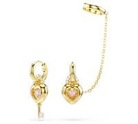 Pendants d’oreilles avec manchettes Idyllia, Tailles variées, Cœur avec clé, Roses, Doré à l’or 18 carats (750/1000) OS