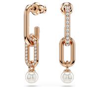 Pendants d'oreilles Constella, Perle de cristal, Taille ronde, Blanches, Doré à l’or rose 18 carats (750/1000) OS
