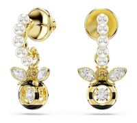 Pendants d'oreilles Idyllia, Perle de cristal, Tailles variées, Abeille, Multicolores, Doré à l’or 18 carats (750/1000) OS