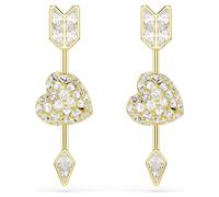 Swarovski Pendants d'oreilles Idyllia - Cœur avec flèche, tailles variées, blanches, placage ton or