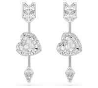 Pendants d'oreilles Idyllia, Tailles variées, Cœur avec flèche, Blanches, Métal rhodié OS