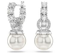 Pendants d'oreilles Matrix, Perle de cristal, Taille ronde, Blanches, Métal rhodié OS