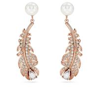 Swarovski Pendants d'oreilles Nice en forme de plume orné d'un pavage rose scintillant, en placage de ton or rosé