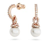 Swarovski Pendants d'oreilles Originally, Perle de cristal, Blanches, Placage de ton or rosé