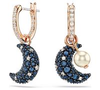 Pendants d'oreilles Sublima, Perle de cristal, Design asymétrique, Lune, Multicolores, Doré à l’or rose 18 carats (750/1000) OS