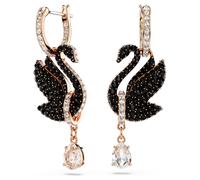 Pendants d'oreilles Swan, Cygne, Noires, Placage de ton or rosé OS