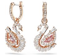Pendants d'oreilles Swan, Pavé, Cygne, Rose, Doré à l’or rose 18 carats (750/1000) OS
