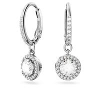 Pendants d'oreilles Una Angelic, Taille ronde, Pavé, Blanches, Métal rhodié OS