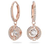 Swarovski Pendants d'oreilles Sparkling Dance, taille ronde, blanches, placage ton or rosé