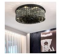 Pendants, lustres à Crystal Chandelier Compatible Le Plafond Luxury Round Smoky Gris Cristal Lampes Bedroom Living Decor Fightings avec Pendentif LED (dia40xh25cm)