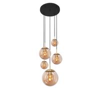 Pendelleuchte E27 à Manger Verre Métal Noir Ambre Rond Ø60 CM Lampe Suspendue