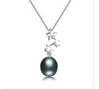 Pendent en Zircon Star pour Femmes, Necklace de Perles Naturelles à 100% Authentiques Vraies, Taille 9-10 mm, Forme Ovale