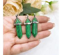 Pendentif À Pointe Hexagonale En Pierre De Cristal Naturel,Colliers De La Présidence,Guérison,Quartz Rose,Opalite,Balle,Chakra,Bijoux,Cadeau - Type Artificial Malachite-1pc