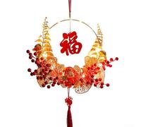 Pendentif à suspendre Nouvel An chinois 2024 avec symbole de l'année du dragon de bon augure et couronne florale pour affichage mural et porte (D)