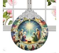 Pendentif Acrylique De La Nativité - Ornement De Noël Rond avec Scène De La Naissance De Jésus | Suspension De Bénédiction pour Arbre, Porte Ou Fenêtre | Design Détaillé, Taille 8x8 Cm