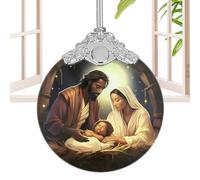 Pendentif Acrylique De La Nativité - Ornement De Noël Rond avec Scène De La Naissance De Jésus | Suspension De Bénédiction pour Arbre, Porte Ou Fenêtre | Design Détaillé, Taille 8x8 Cm