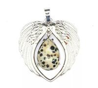 Pendentif Aile d'ange en Cristal Naturel, Pierre de Quartz Ovale, Collier Goutte - Pierre tachetée