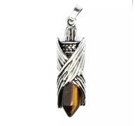 Pendentif Aile d'ange Hexagonal en Cristal Naturel, Pointe de Perle en œil de Tigre