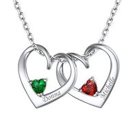 Pendentif Amour 2 Prénoms Coeurs Gravé Argent 925 Collier avec 2 Pierre de Naissances Bijoux pour Elle