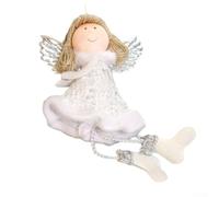Pendentif Ange Peluche Noël 10x10cm Ailes Dorées(C) | Design angélique mignon, ailes dorées détaillées, taille compacte 10x10cm, pour idéal pour petits sapins