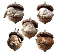 Pendentif Animal De La Forêt - Ensemble De Charmes De Vacances En Gland Acrylique De 5 Pièces | Pendentifs D'arbre Et D'animaux, Pour Fenêtre Intérieure Et Extérieure, Étagère, Table, Salon, Mur De Ma