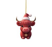 Pendentif arbre de Noël 2D en acrylique dessin animé drôle vache avec chapeau arbre pendentif fantaisie éléphant blanc double imprimé décoration festive