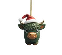Pendentif arbre de Noël 2D en acrylique dessin animé drôle vache avec chapeau arbre pendentif fantaisie éléphant blanc double imprimé décoration festive