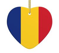 Pendentif arbre de Noël drapeau de la Roumanie en céramique en forme de cœur, convient pour la décoration de fête de Noël et d'Halloween