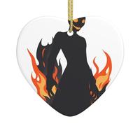 Pendentif arbre de Noël en céramique 6,9 x 7,6 cm Motif YYHWHJDE l'ombre terrifiante dans les flammes avec câble métallique doré pour l'accrocher facilement