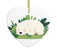 Pendentif arbre de Noël en céramique 6,9 x 7,6 cm WHJDPP petit ours blanc endormi dans la jungle avec câble métallique doré pour l'accrocher facilement