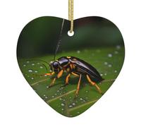 Pendentif arbre de Noël en céramique 6,9 x 7,6 cm YYHHAOFA insectes sur feuilles imprimé avec câble métallique doré pour une suspension facile