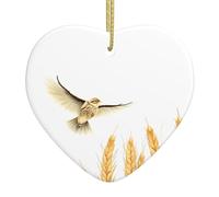 Pendentif arbre de Noël en céramique 6,9 x 7,6 cm YYHWHJDE Skylarks volent au-dessus des champs de blé avec corde métallique dorée pour une suspension facile