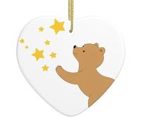 Pendentif arbre de Noël en céramique à suspendre avec inscription « WHJSSF Little Bear Picking Stars » - Trous soigneusement percés - Corde en métal