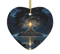 Pendentif arbre de Noël en céramique à suspendre avec inscription « WHJSSF » - Motif arbre de sagesse ancien - Conçu spécifiquement pour les vacances - 7,9 x 7,9 cm