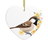 Pendentif arbre de Noël en céramique à suspendre avec inscription « YYHWHJDE Stars Flowers Sparrow » - Conçu spécifiquement pour les vacances - 7,9 x 7,9 cm