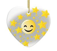 Pendentif arbre de Noël en céramique à suspendre avec inscription « YYHWHJDE Stars smiley » - Conçu spécifiquement pour les vacances - 7,9 x 7,9 cm