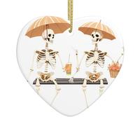 Pendentif arbre de Noël en céramique à suspendre Motif squelettes WHJDPP sur une sortie printanière Conçu spécifiquement pour les vacances 7,9 x 7,9 cm