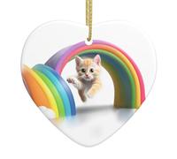 Pendentif arbre de Noël en céramique à suspendre WHJSSF arc-en-ciel rencontre un chat Conçu spécifiquement pour les vacances 7,9 x 7,9 cm