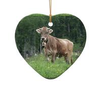 Pendentif arbre de Noël en céramique, en forme de cœur, véritable vache suisse marron, ornements de Noël décoratifs à suspendre, décoration de Noël, décoration d'intérieur, cadeaux de fête