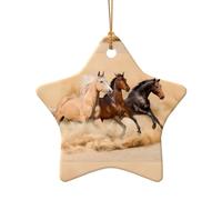 Pendentif arbre de Noël en céramique, en forme d'étoile, trois chevaux qui courent, ornements décoratifs de Noël, décoration de Noël, décoration d'intérieur, cadeaux de fête