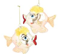Pendentif arbre de Noël poissons scintillants ornements en verre véritable, décoration d'arbre maritime en orange-or, set de 2 H9,5cm