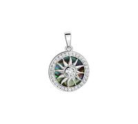 Pendentif argent 925 rhodié soleil ormeau vert et 33 zircons blancs F