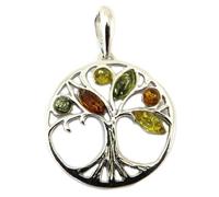 Pendentif Argent 'Arbre de Vie' Ambre 3 tons (rhodié) [P3335]