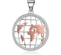 Pendentif argent bicolore avec zirconium Carte du monde P0001413