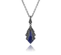 Pendentif Art Déco En Lapis Lazuli Et Marcasite En Argent Sterling 925